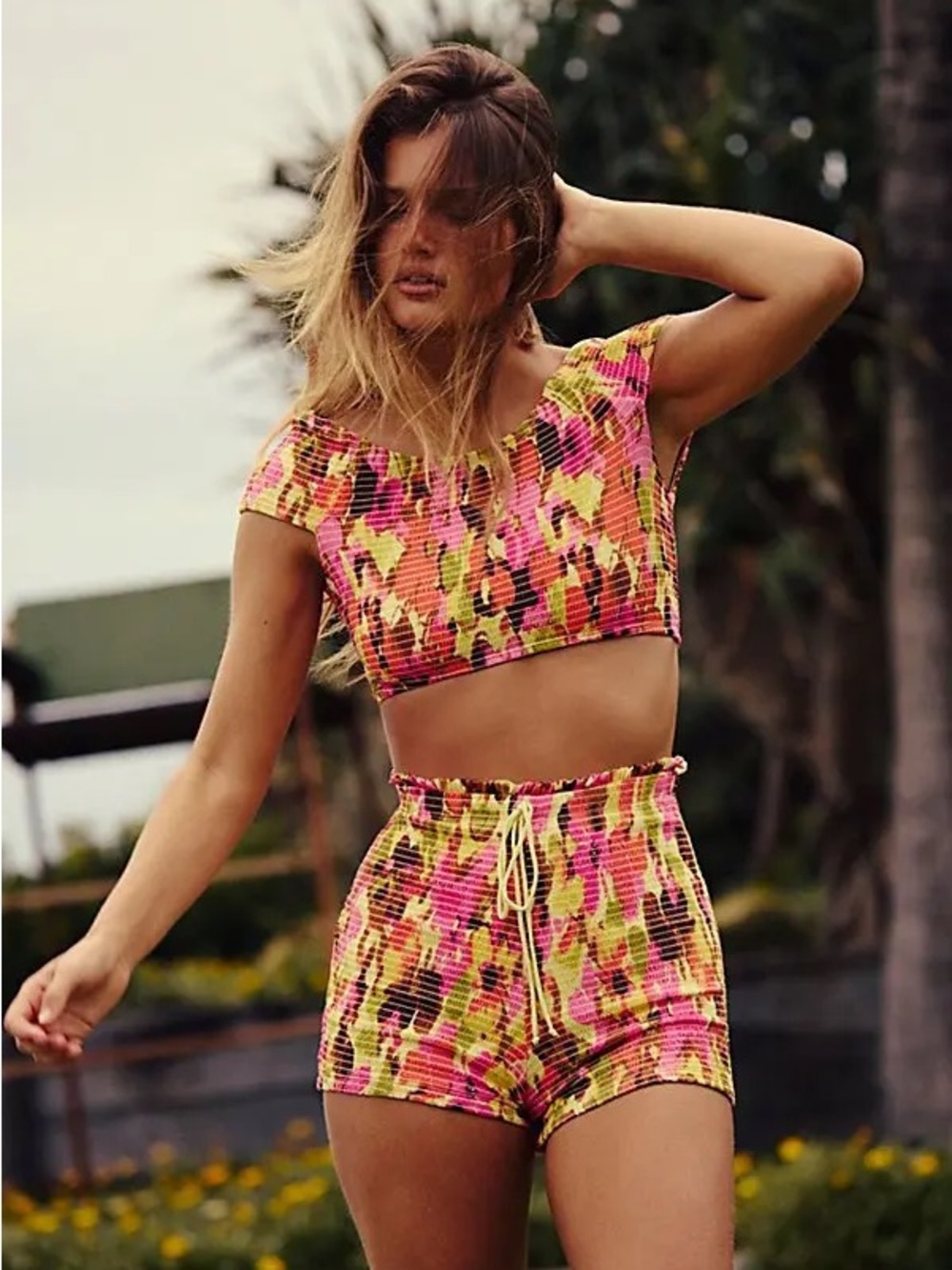 Free People / NWT free-est Darcy Smocked Swim Shorts & Top Set Tropicana Petals